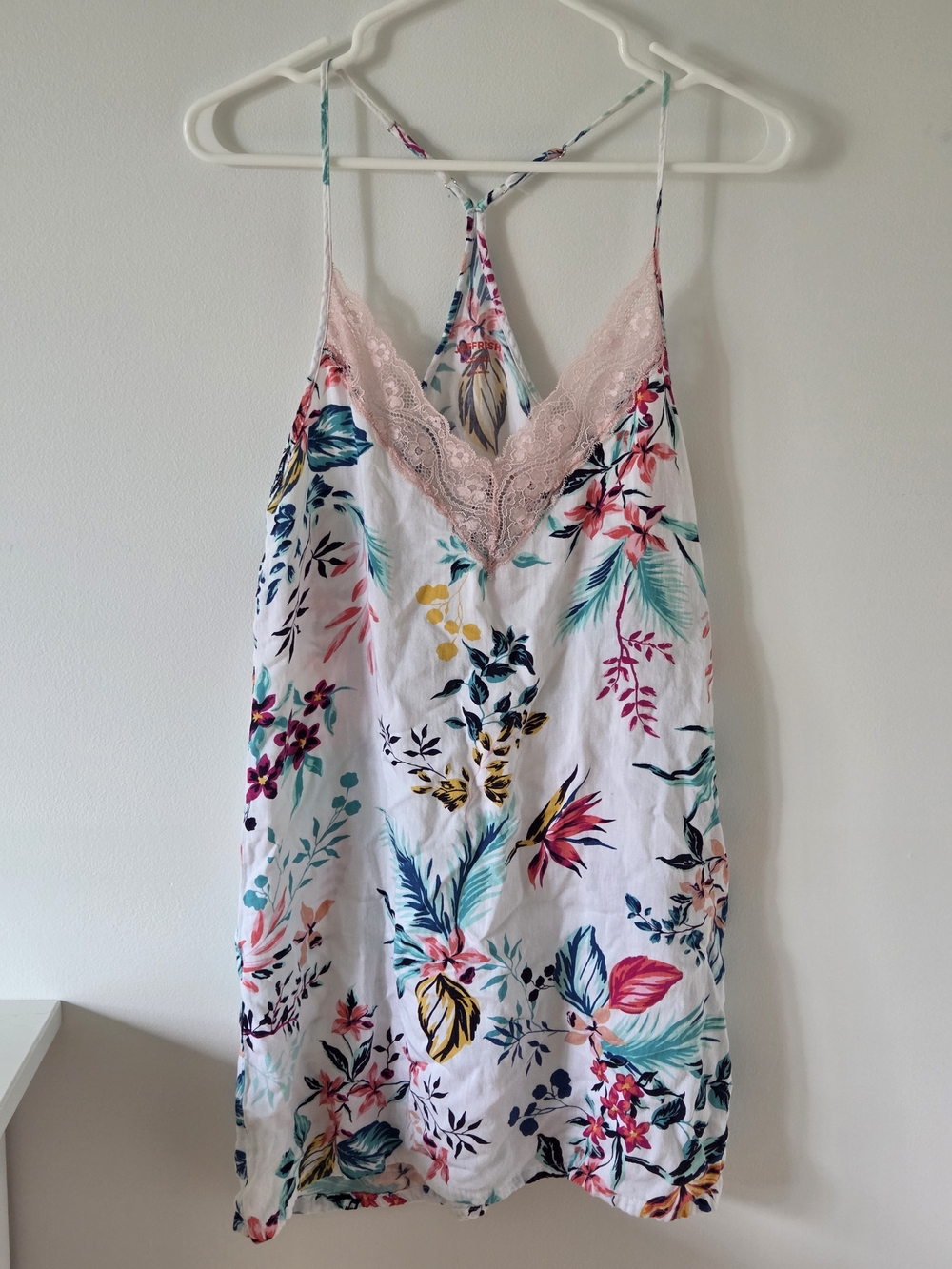 Joe Fresh Tropical Floral Lace Trim Racerback Chemise Slip Dress Small S